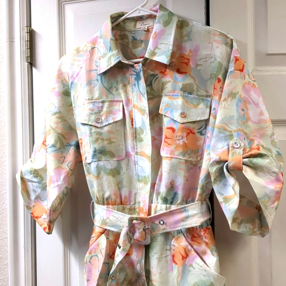 Floral Belted Utility Jumpsuit Romper